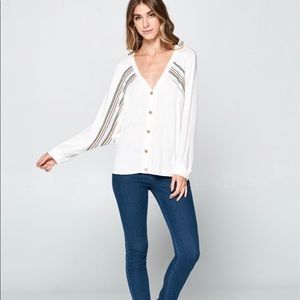 NWT Hummingbird Batwing White Oversized Slouchy Waffle Top Women's Size Medium